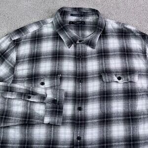 Lucky Brand Shirt Mens 2XL XXL Grey Shadow Plaid Flannel Lightweight Classic Fit